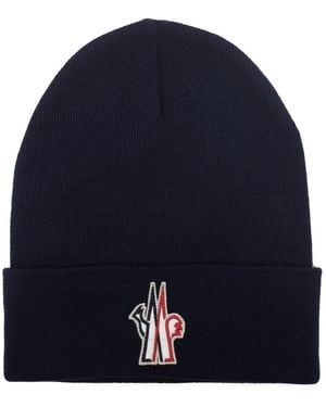 Moncler Logo Patch Beanie - Blue