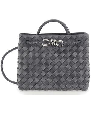 Bottega Veneta Small Andiamo Intrecciato 15 Glove Suede Cachemire - Gray