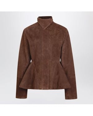 Alaïa Peplum Suede Jacket - Brown