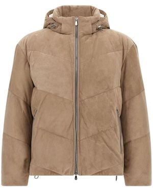 Brunello Cucinelli Leather Short Down Jacket - Natural