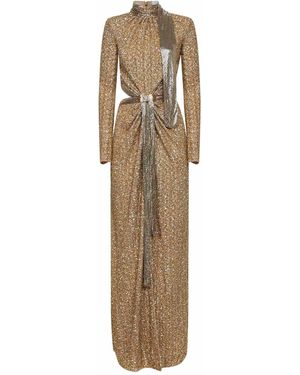 Rabanne Sequins And Metallic Mesh Long Dress - Natural