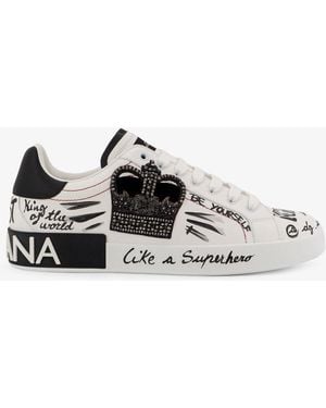 Dolce & Gabbana Leather Sneakers With Iconic Prints - White