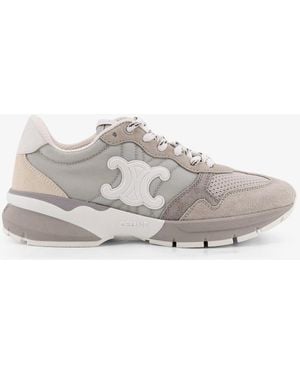 Celine Trio Lace Up Suede And Mesh Sneakers - White