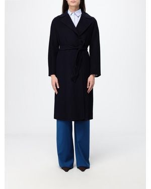 Max Mara Long Belted Wool And Cashmere Robe Coat With Classic Collar - Blue
