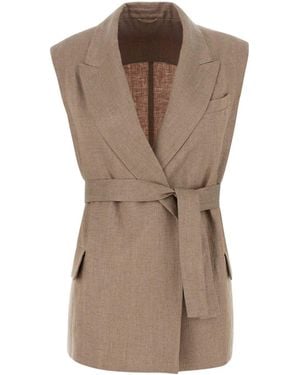 Brunello Cucinelli Cappuccino Linen Blend Vest - Brown