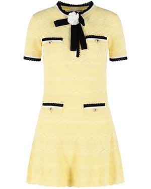 Self-Portrait Self Portrait Cotton Blend Openwork Knit Mini Dress - Yellow