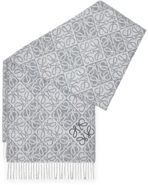 Loewe Anagram Wool And Cashmere Scarf - Gray