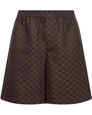 Gucci Linen Blend Gg Canvas Shorts - Brown