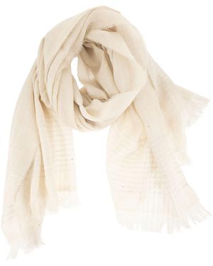 Peserico Virgin Wool Scarf With Check Pattern, Sequins And Lurex Details - Natural