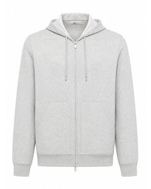 Brunello Cucinelli Double Cotton, Cashmere And Silk Sweatshirt Topwear With Zip And Hood - White