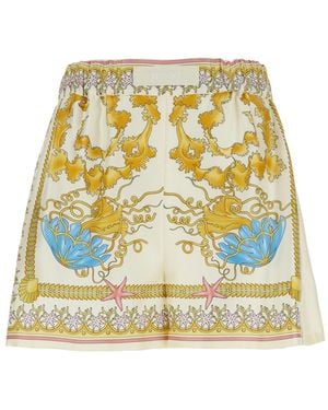 Versace Shorts With Elastic Waist And All-Over Underwater Barocco Print - Metallic