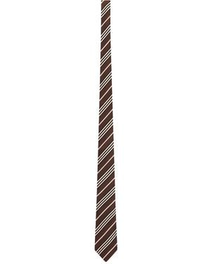 Saint Laurent Striped Silk Tie - Brown