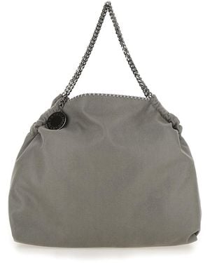 Stella McCartney Shoulder Bag With Diamond-Like Chain And Logo Charm On The Front - Gray