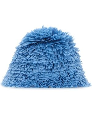 Prada Embellished Raffia Bucket Hat - Blue