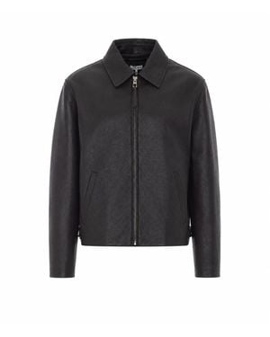 Loewe Zip Leather Jacket With Mini Anagram Logo - Black