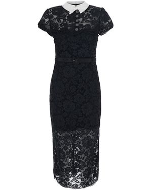 Self-Portrait Long Dress With Contrasting Collar And All-Over Lace Embroidery - Black