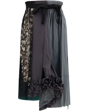 Prada Patchwork Midi Skirt With Panel Construction - Black