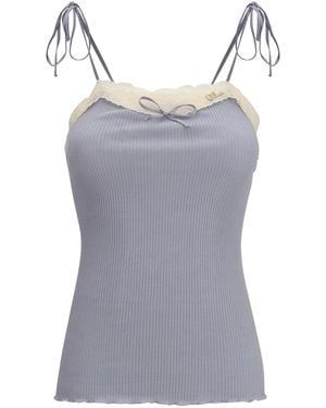 Chloé Chloé Jersey And Lace Thin Strap Top - Gray