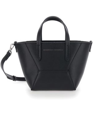 Brunello Cucinelli 'Duo' Mini Bag With Adjustable And Removable Shoulder Strap And Logo Lettering On The Front - Black