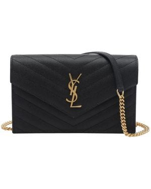 Saint Laurent Envelope Cassandre Chain Pochette - Black