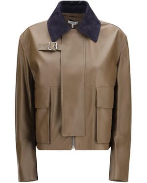 Loewe Cropped Nappa Leather Jacket - Brown