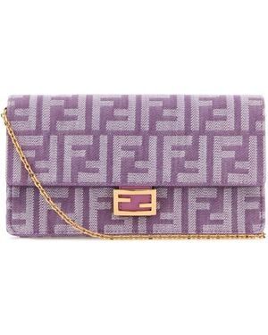 Fendi Embroidered Denim Wallet - Purple