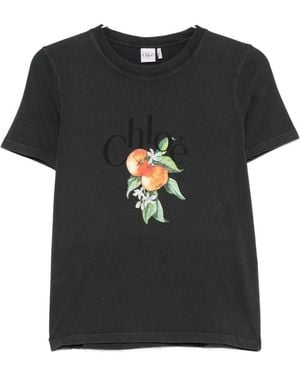 Chloé Chloé Printed Cotton T-Shirt - Black