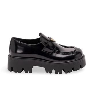 Prada Brushed Leather Loafers - Black
