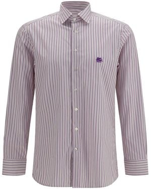 Etro Roma Striped Cotton Shirt With Pegaso Logo - Purple