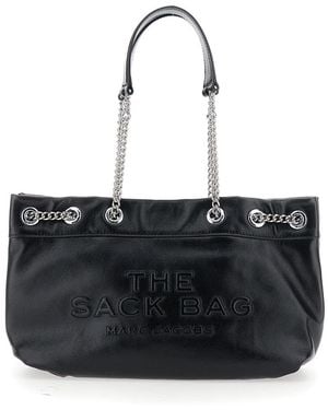 Marc Jacobs 'The Chain Sack' Shoulder Bag With Chain-Link Handles And Maxi Logo Lettering On The Front - Black