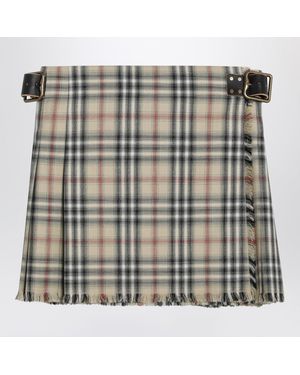 Burberry Wool Mini Kilt With Check Pattern - Natural