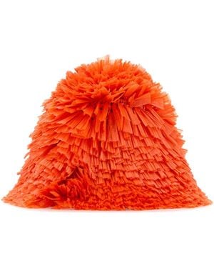 Prada Embellished Raffia Bucket Hat - Red