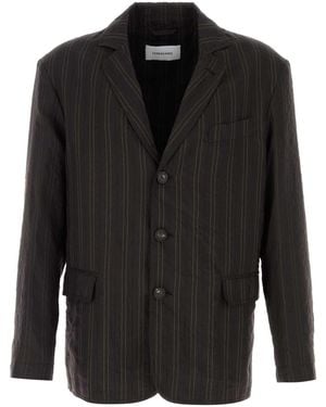 Ferragamo Salvatore Embroidered Linen Blend Blazer - Black