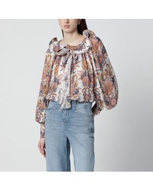 FARM Rio Sea Garden Blouse With Ruffles - Blue