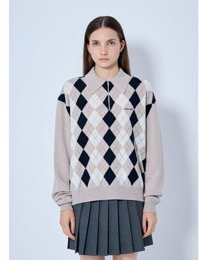 Miu Miu Cashmere Polo Sweater - Gray