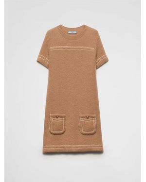 Prada Elegant Shift Dress With Short Sleeves And Front Pockets - Natural
