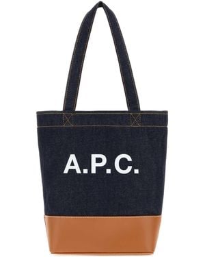 A.P.C. Two-Tone Denim And Leather Axelle Shopping Bag - Blue