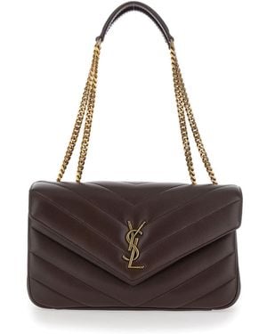 Saint Laurent 'Loulou' Crossbody Bag With Chain Strap And Cassandre Plaque On The Front - Brown