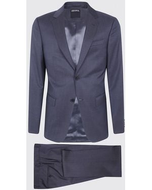ZEGNA Single-Breasted Pure Wool Suit With Classic Lapels - Blue