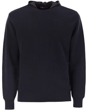 Herno Resort Double Cotton Knit And Nylon Hoodie - Blue