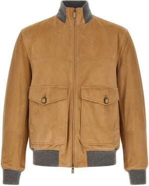 Brunello Cucinelli Padded Suede Bomber Jacket - Brown