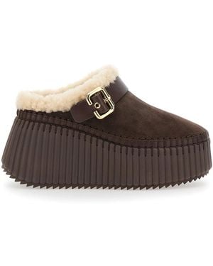 Chloé Chloé Mule With Fur Lining And Leather Sole - Brown