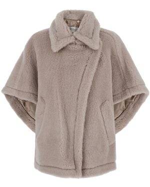 Max Mara 'Tebe' Cape With Off-Center Closure And Classic Collar - Gray