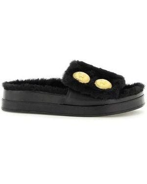 Balmain Faux Fur Tam Slides - Black