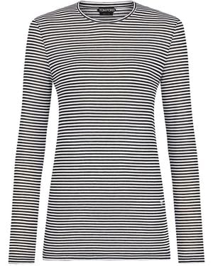 Tom Ford Long-Sleeved Striped T-Shirt With Tonal Tf Embroidered Logo - Black