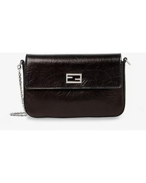Fendi Crackled Leather Wallet On Chain Tube Crossbody Bag - Black