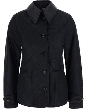 Burberry 'Fernleigh' Jacket With Removable Leather Collar And All-Over Check Stitching - Black