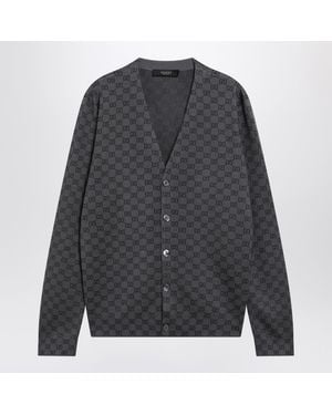 Gucci Wool And Silk Cardigan With Gg Motif - Gray
