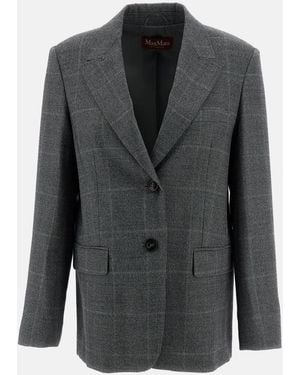 Max Mara Single-Breasted Wool Flannel Blazer With Belt - Black