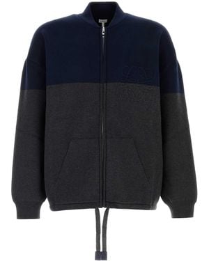 Loewe Contrast Two-Tone Stretch Cotton Blend Cardigan - Blue